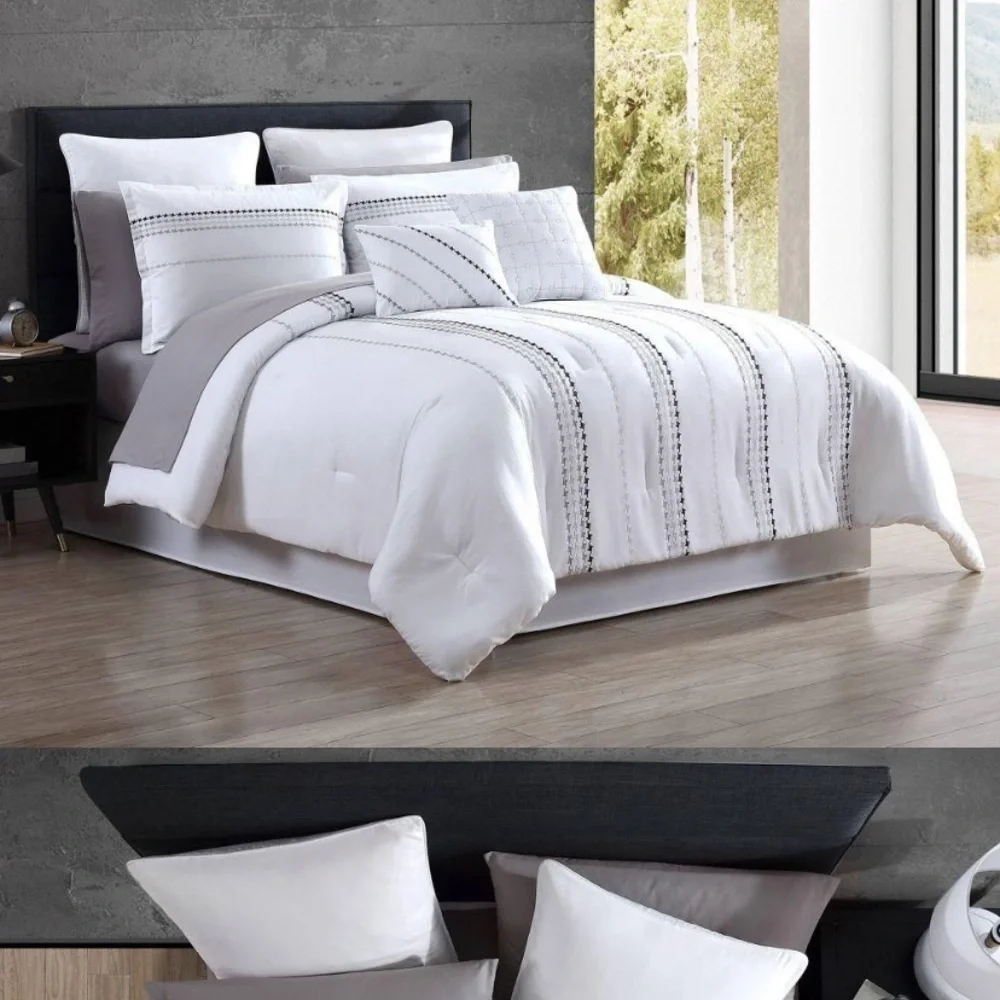 NWT Hallmart Elegant White and gray. 12 pc Bedding Set